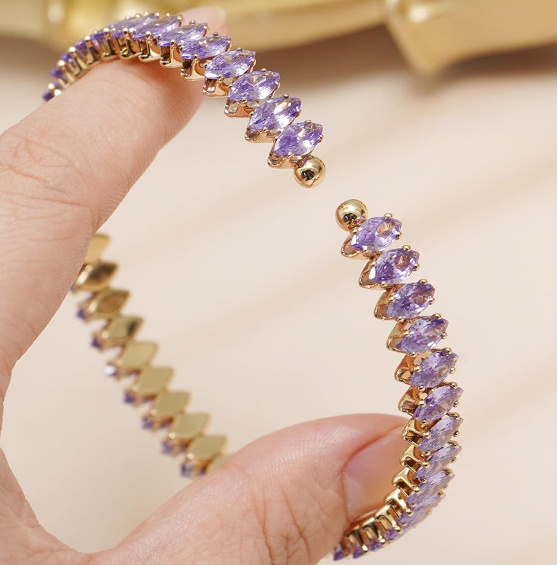 Wovanoo Rhinestone Cuff Bracelet Cubic Zirconia Tennis Bracelets Open Adjustable Elastic Bangle for Women - Image 5